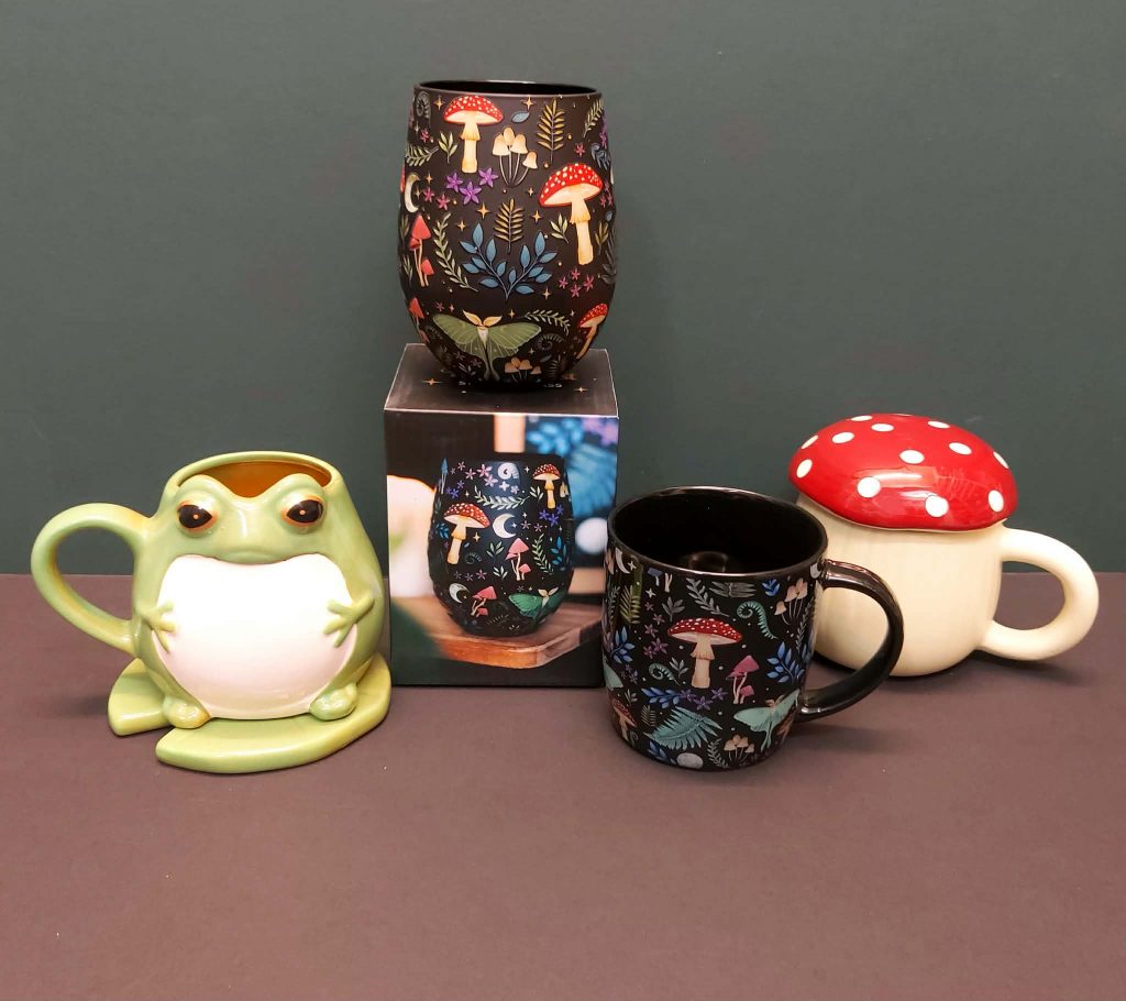 Frog and toadstool mugs from our quirky gift range